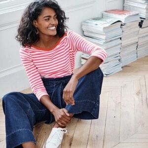 boden georgia  tee shirt 3/4 sleeve pink stripe 10 large